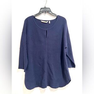 Soft Surroundings Womans Tunic Ribbed Sweater Blue Keyhole Round Hem‎  Sz. Large